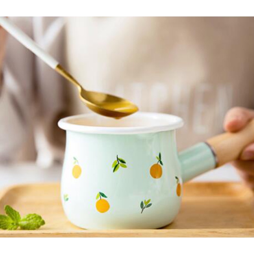 Nồi nấu bột cho bé xoong quánh bột nấu cháo thức ăn dặm men sứ an toàn có tay cầm gỗ chống nóng 600ml AD04 Homedy kids