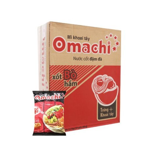 Thùng 30 gói Mì khoai tây Omachi sườn hầm ngũ quả / tôm chua cay/ bò hầm 80g