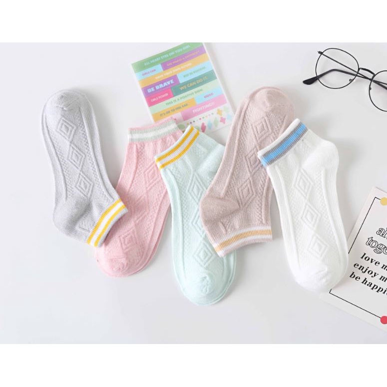 Set 5 Đôi Tất Vớ Nữ Ngắn Cổ Kẻ S4