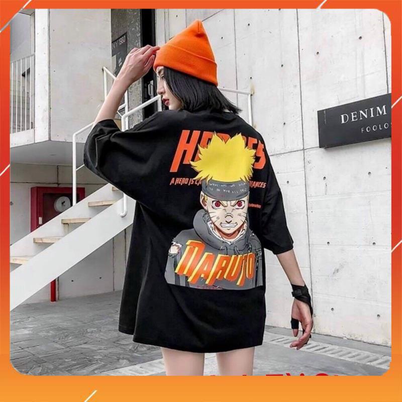 Áo thun tay lỡ phông Unisex nam nữ chất Premium Cotton oversize đến 70kg form rộng co dãn 4 chiều NARUTO. AP190