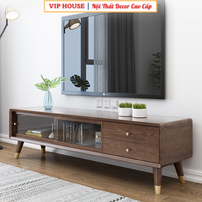 Kệ Tivi Gỗ Tự Nhiên Màu Óc Chó Hiện Đại, Tủ TV Hình Chữ Nhật Bo Cạnh Tinh Tế Sang Trọng Dài 1.5-1.8M LUX-KTV06 07