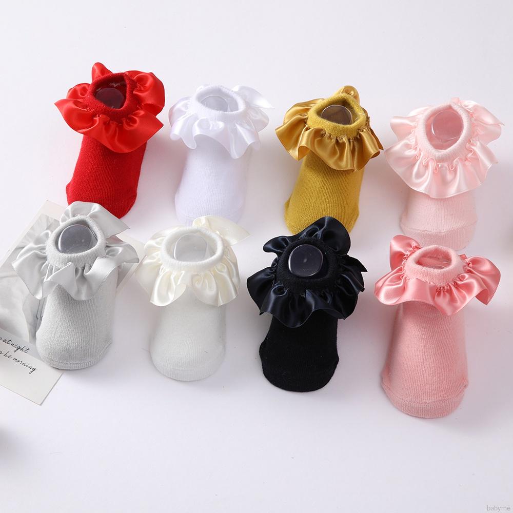 Vớ Cotton Satin Mềm Mại Phối Ren Nhún Bèo Thoáng Khí Cho Bé Gái