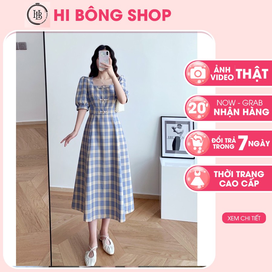 (Oder)ĐẦM CÔNG CHÚA caro cổ vuông đầm dáng xòe