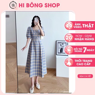 (Oder)ĐẦM CÔNG CHÚA caro cổ vuông đầm dáng xòe
