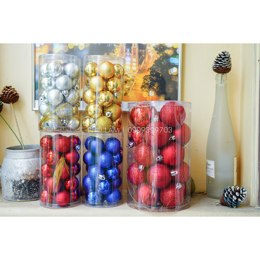 NOEL - HỘP 24 Trái / 12 TRÁI / 06 Trái CHÂU TRANG TRÍ NOEL GIÁNG SINH 3 IN 1 BÓNG - MỜ - KIỂU - KIM TUYẾN Mẫu 2023