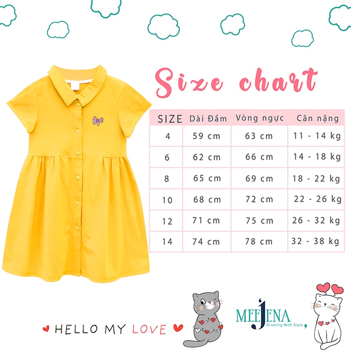 Đầm Bé Gái Tay Ngắn Cổ Bẻ 14-38 kg MEEJENA 100% COTTON - 1750