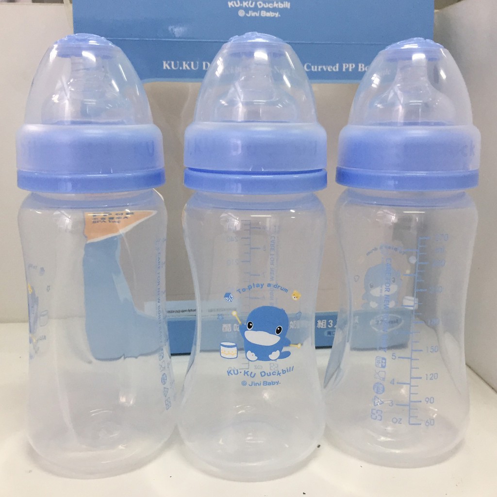 Set 3 bình sữa cổ rộng nhựa PP KU.KU DUCKBILL ku5923 - 270ml