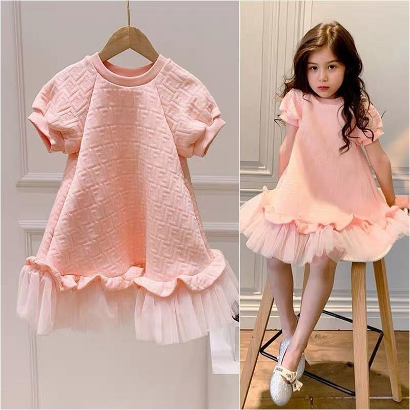 Đầm công chúa bé gái tay phồng màu hồng ngọt ngào thời trang mùa hè
