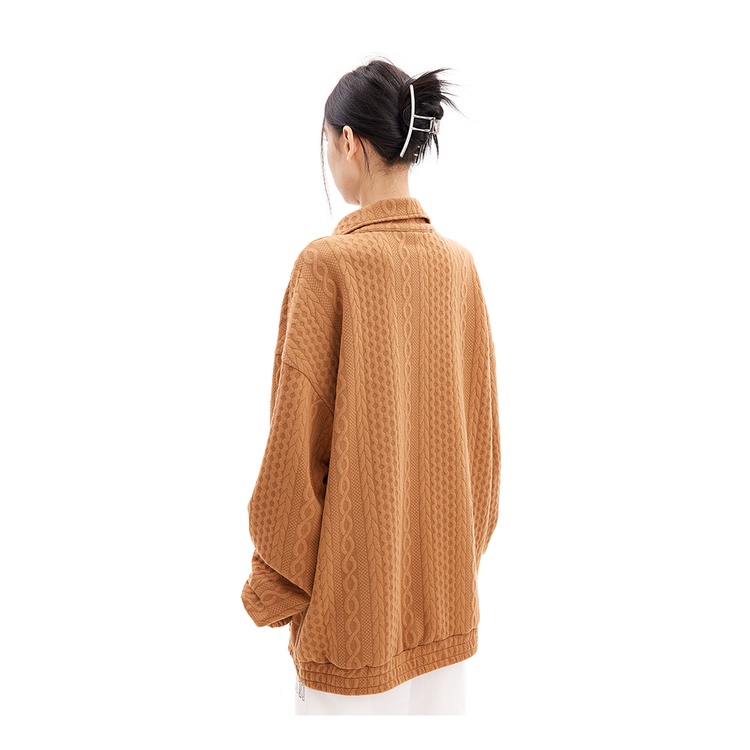 Áo Polo dài tay Make It Rain cổ zip đứng thêu họa tiết phong cách retro