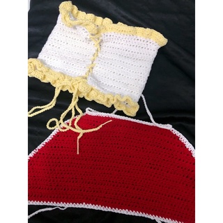 Áo croptop handmade được đan móc bằng len (được chọn thêm hoa nhỏ đính áo)