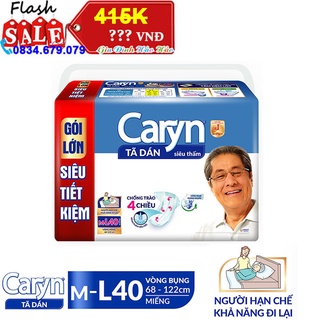 Tã dán người lớn caryn siêu thấm ml40 - vòng hông 68 - 122 cm - gói siêu tiết kiệm 40 miếng