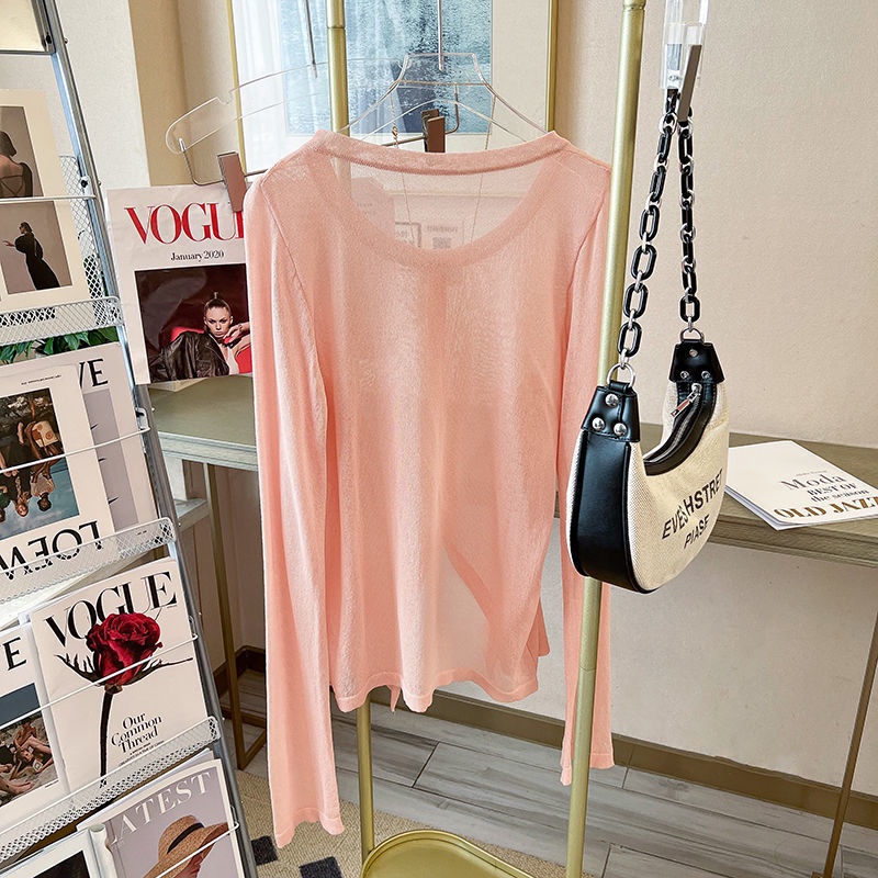 Áo Thun Tay Dài Cổ Tròn Màu Sắc Đơn Giản Cho Nữ