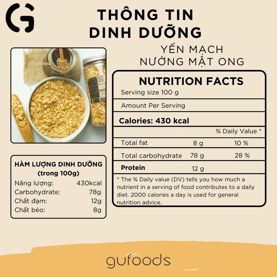 Yến mạch ăn kiêng GUfoods - Giàu chất xơ, Hỗ trợ giảm cân, Tập gym, Eat clean