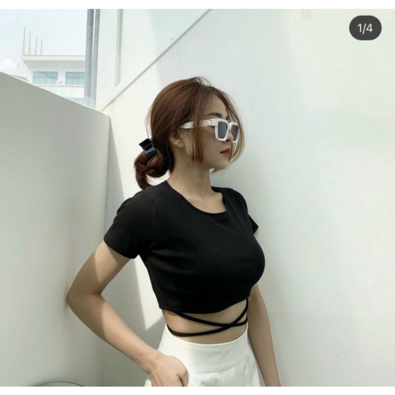 [Hình Thật]Áo croptop đan dây eo siêu chất lừ cool ngầu