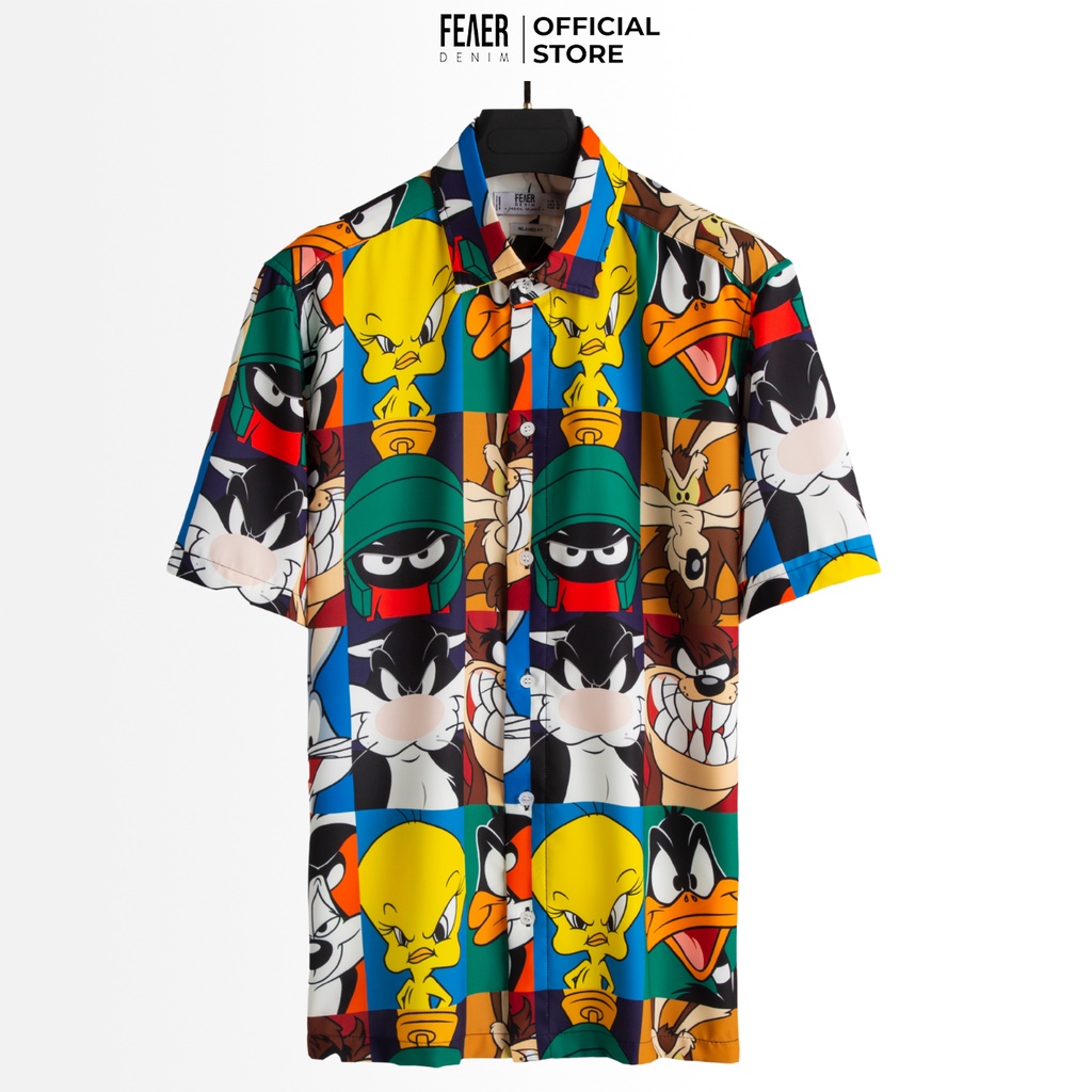 Áo sơ mi nam FEAER DENIM chất lụa Mango mềm mịn, co giãn, họa tiết cartoon Looney Tunes