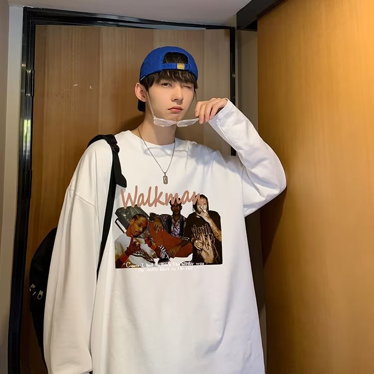 Áo Thun Tay Dài Dáng Rộng In Chữ Phong Cách Hip Hop Nhật Bản Thời Trang Cho Nam Và Nữ Size M-5XL