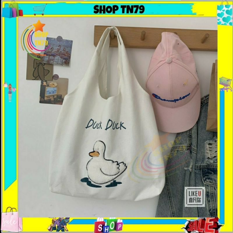 Túi đeo vai thời trang vải canvas mềm loại to đi hoc , đi chơi , đi làm đều rất đẹp - VỊT DUCK