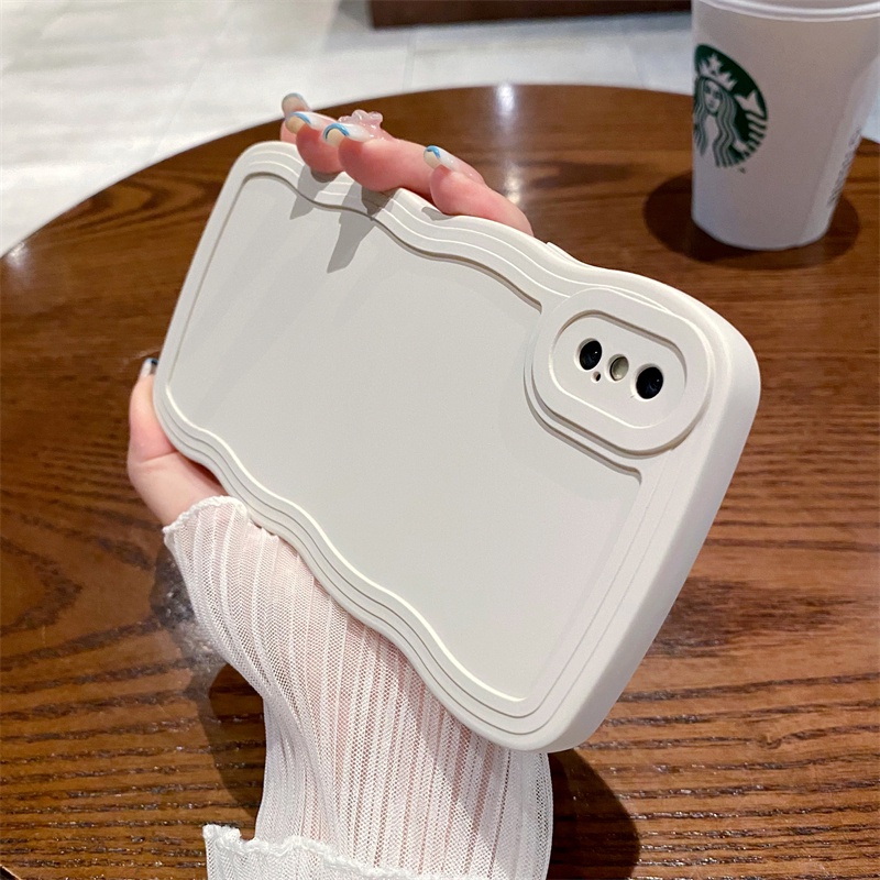 Ốp Điện Thoại Màu Kẹo Trơn Viền Gợn Sóng Sang Trọng Chống Sốc Cho iPhone x xs max xr 11 Pro max 12 Pro 7 8 Plus