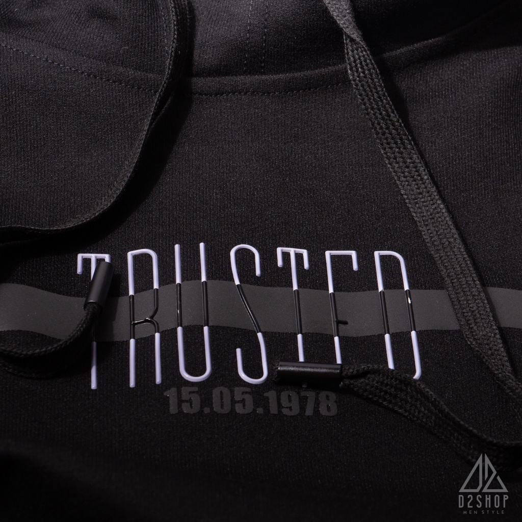 Áo hoodie nam D2shop màu trắng, thêu chữ TRUSTED
