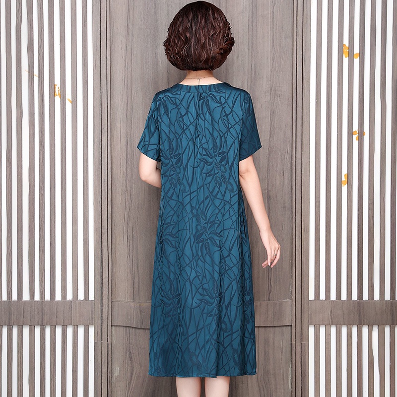 Đầm trung niên đầm nữ trung niên đơn giản Đầm Tay Ngắn Chất Liệu Lụa Thời Trang Mùa Hè Cho Phụ Nữ Trung Niên