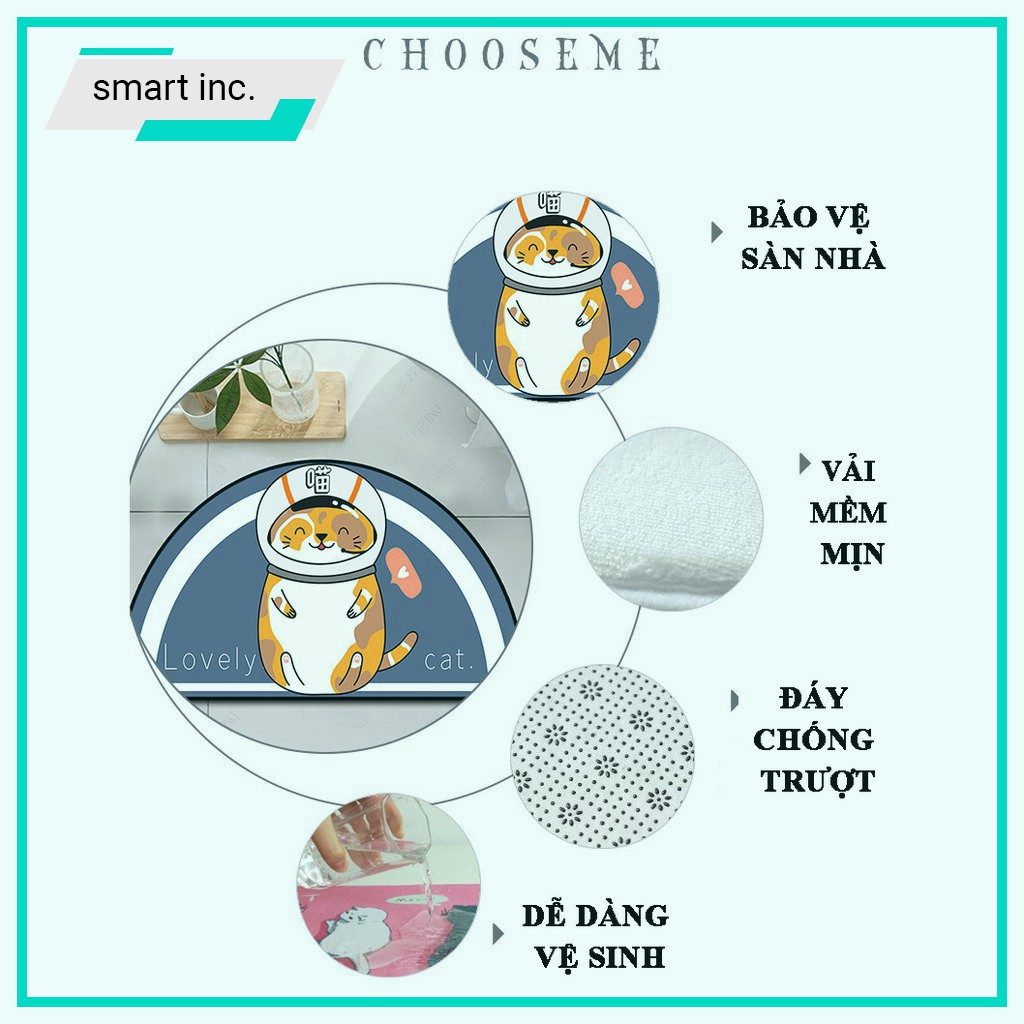 Thảm Chùi Chân Nhà Tắm Nhà Bếp Sạch Cát Bụi Bẩn Thảm Lau Lót Dậm Chân Chống Trơn Trượt Thấm Nước Hình Thú Cute