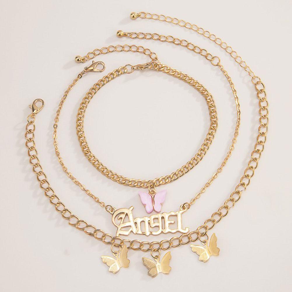 Set 3 Lắc Chân Nhiều Lớp Họa Tiết Bướm / Chữ Thời Trang Mùa Hè Cho Nữ | BigBuy360 - bigbuy360.vn