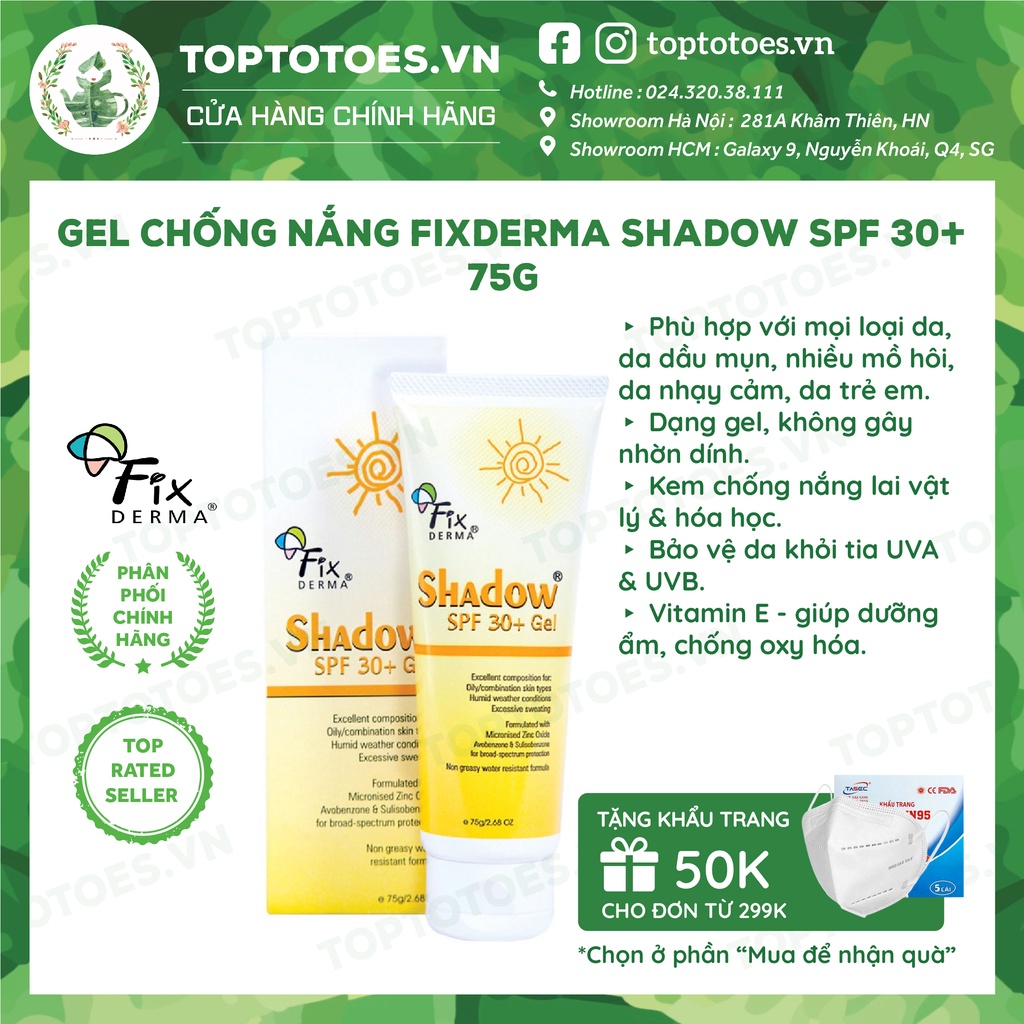 Gel chống nắng Fixderma Shadow SPF 30+ 75g