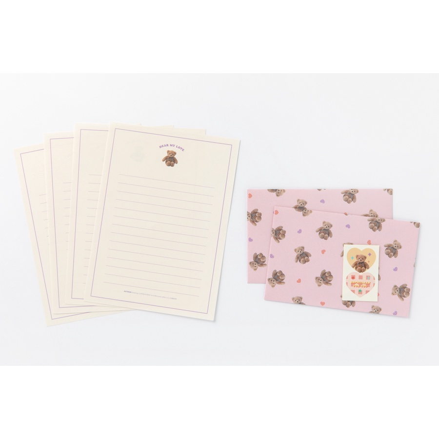 Set Giấy Viết Thư Và Phong Bì ARTBOX Hàn Quốc Họa Tiết Gấu Bông Màu Tím Xinh Xắn