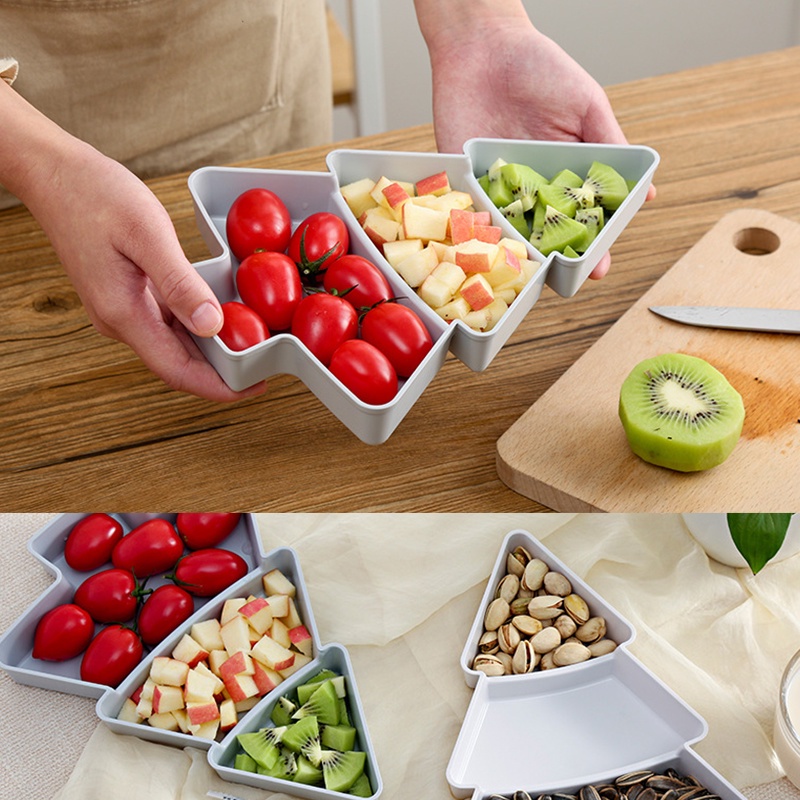 Đĩa đựng bánh kẹo trái cây khô hình cây thông Noel bằng nhựa