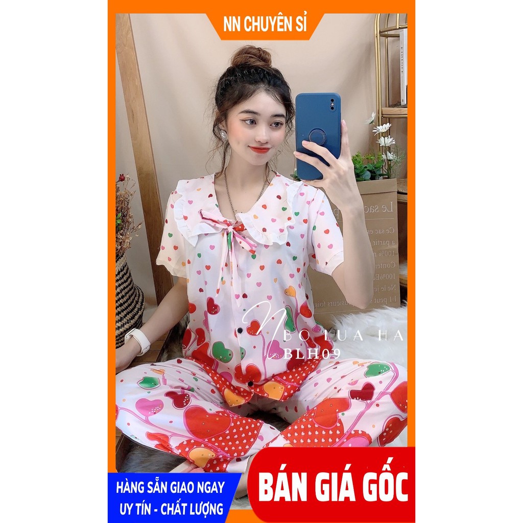 Đồ bộ mặc nhà ⚡ Đồ bộ nữ dễ thương ⚡  Chất vải lụa hàn chất mềm mịn họa tiết cực xinh BLH09 ⚡Ảnh thật ⚡