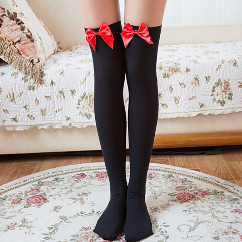 Quần Tất nylon Co Giãn Cao Qua Gối Đính Nơ Thời Trang Gợi Cảm
