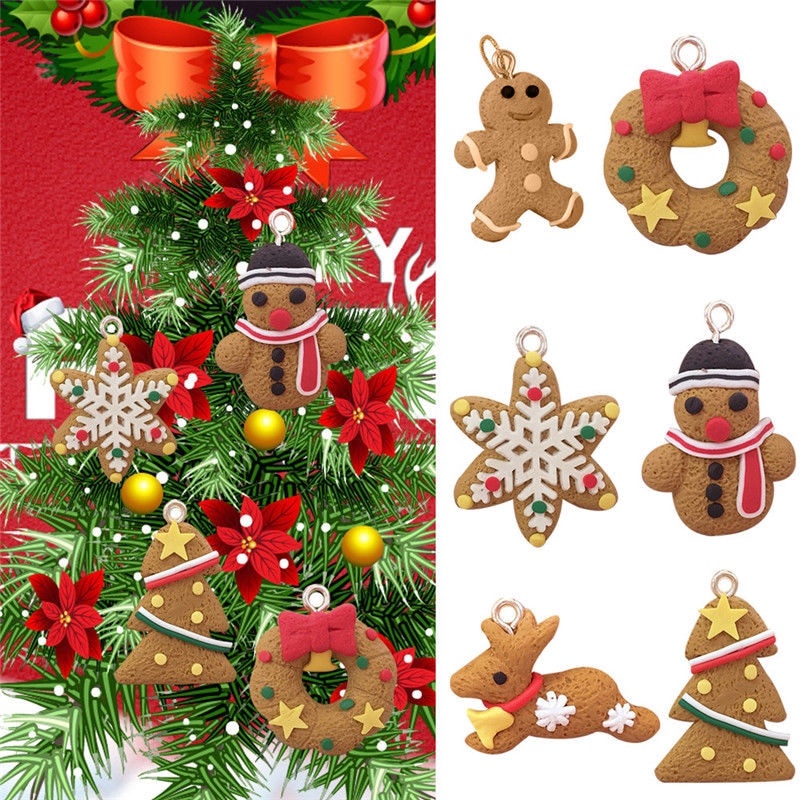 Set 6 phụ kiện trang trí cây thông noel hình người tuyết / tuần lộc / bánh quy mini xinh xắn