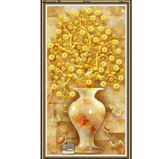 Tranh dán tường kim sa Bình Hoa Tài Lộc 65 x 120 cm