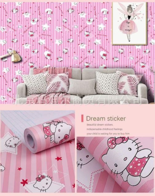 Cuộn 10m giấy dán tường hello kitty