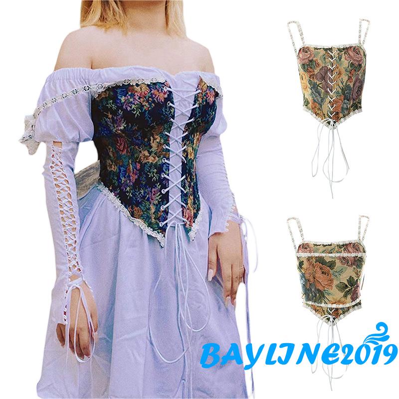 BAY-Women’s Vintage Jacquard Bandage Camisole Sexy Boat Neck Flounce Irregular Suspender Corset