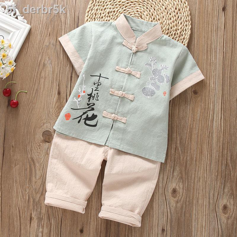 Bé trai Hanfu Quần áo mùa hè mỏng Trang phục cổ dành cho trẻ em phong cách dân tộc Bộ một tuổi Trung Q