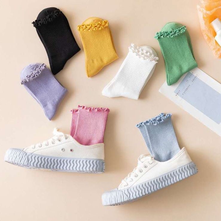 Tất nhún cổ bèo nữ Sumio vớ nữ vintage cổ cao cute TG14