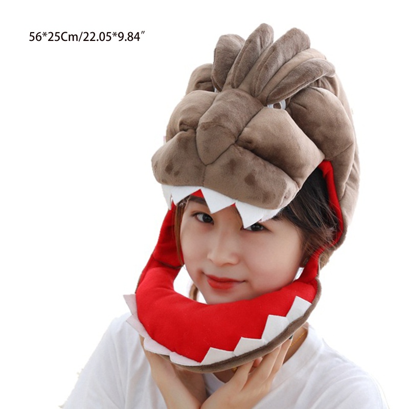 Mũ Trùm Đầu Hình Khủng Long Hoạt Hình Bằng Lông Nhung Xinh Xắn