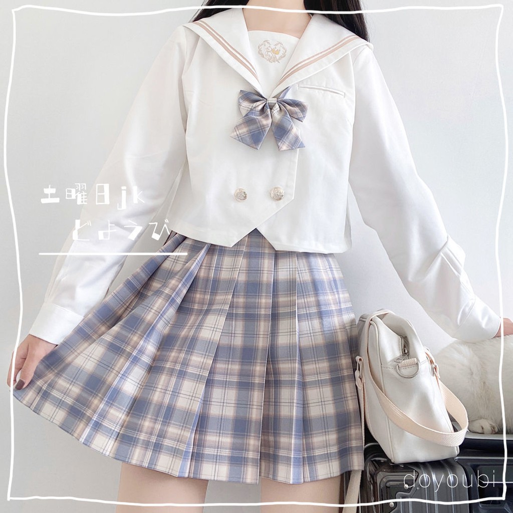 chân váy caro✢☏"Gongque" Tuya ngày JK nguyên bản váy lưới đồng phục chính hãng nữ sinh trung học Nhật xếp ly [vận