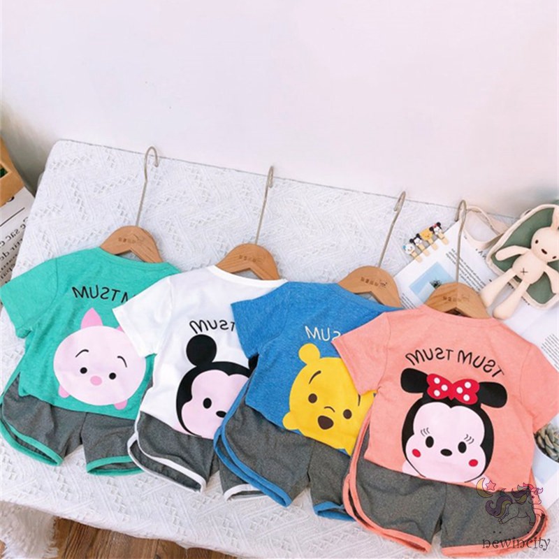 Áo Thun Tay Ngắn Và Quần Đùi In Hình Chuột Mickey Đáng Yêu Cho Bé