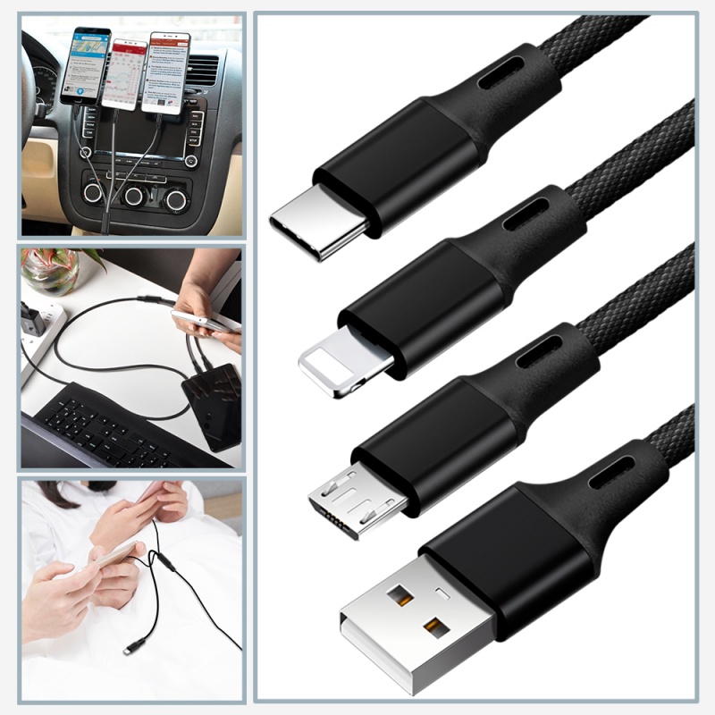Dây cáp sạc nhanh GUUGEI 3 trong 1 micro usb type-c 2.4a 1.2m thích hợp cho i-Phone 12 Samsung