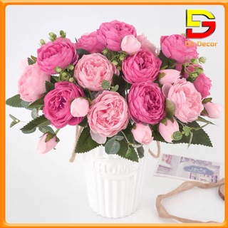 Cành Hoa Mẫu Đơn Cổ Cao Cấp Hoa Giả Trang Trí Bàn Trà Kệ Tủ Nhà Hàng DG-123