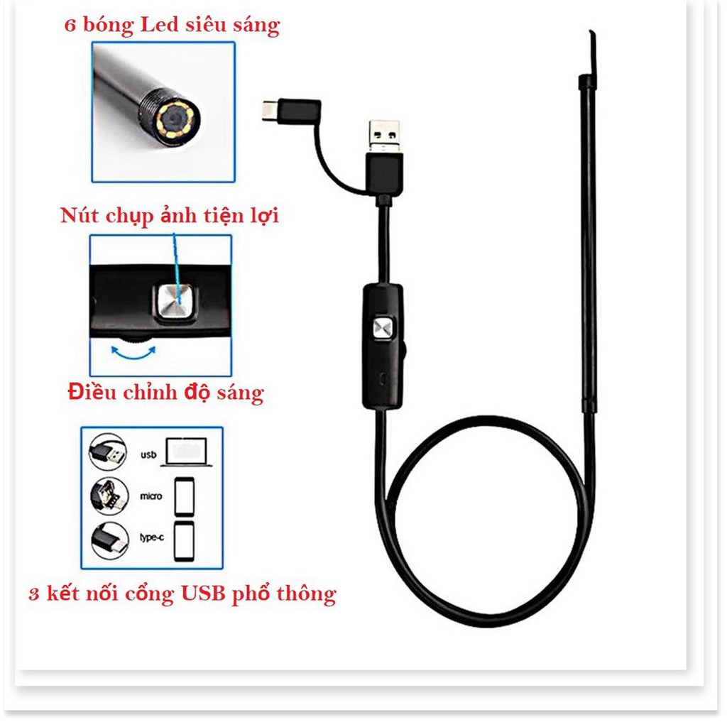 Camera Nội Soi Tai Siêu Nét Đi Kèm Bộ Đầu Lấy Ráy - Thiết Kế Thông Minh, Nhỏ Gọn, Chống Nước