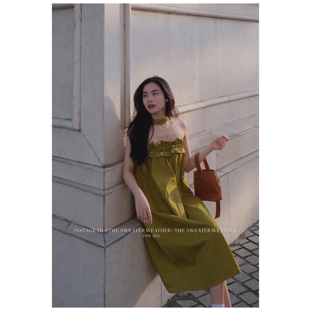 (Ảnh thật) Váy maxi chất thô bo chun kèm dây cổ the.sweaterweather TSW