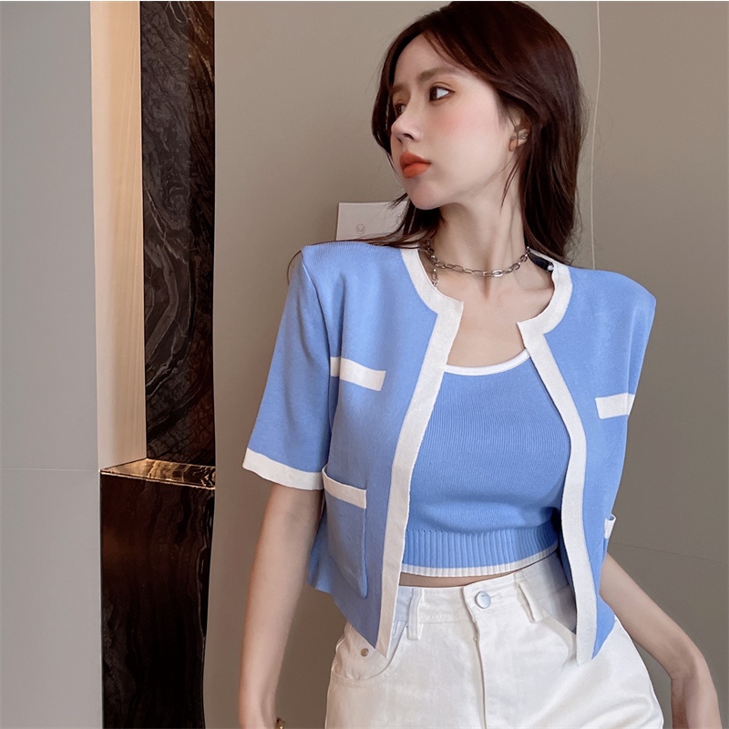 QKOOLE  Áo Khoác Cardigan Nữ Ngắn Tay Thời Trang Hàn Quốc