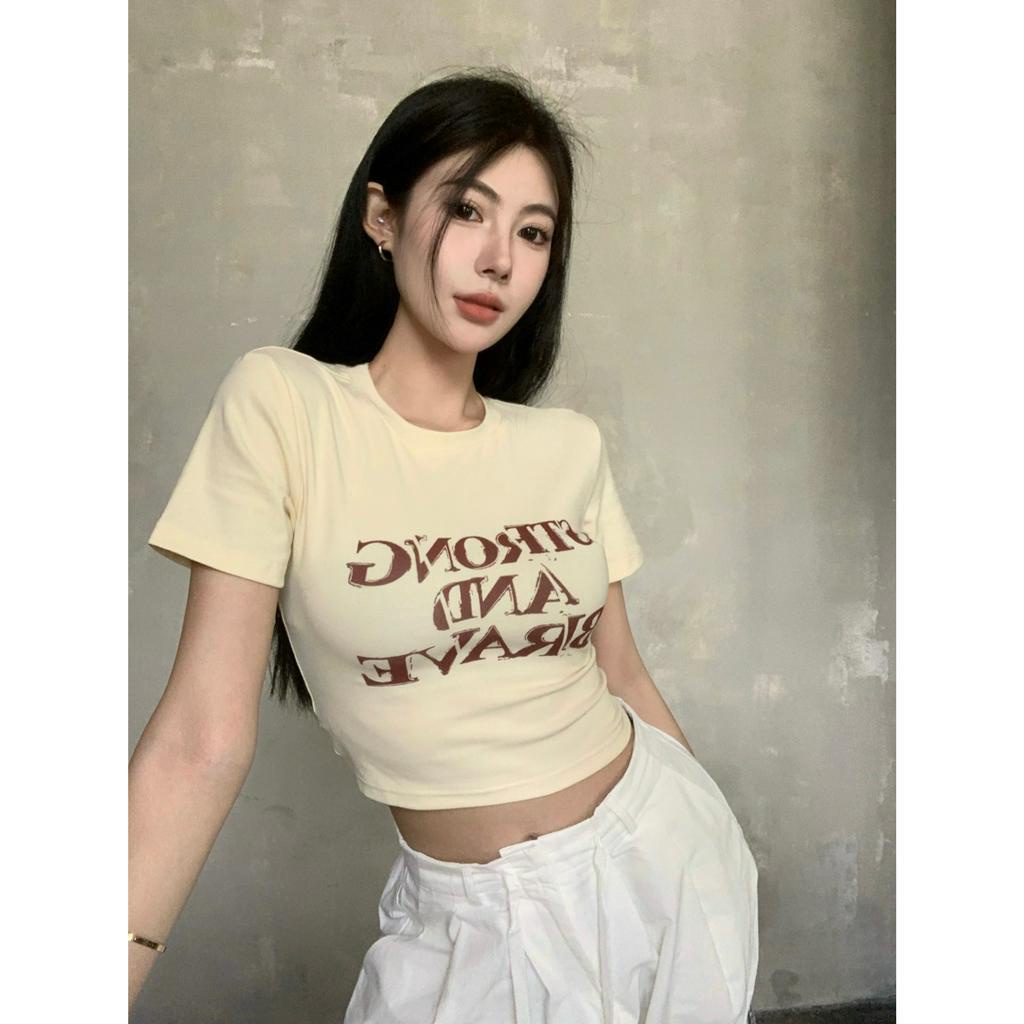 Áo Thun Tay Ngắn Cổ Tròn In Chữ Phong Cách Vintage