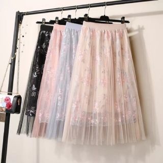 Chân váy maxi voan lưới thêu hoa sang chảnh loại 1 (sẵn hàng)