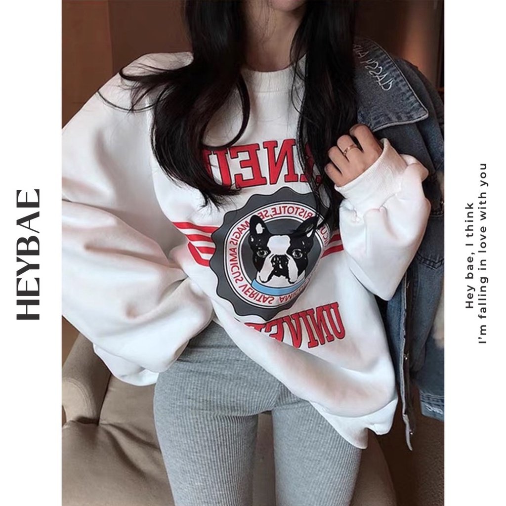 Áo sweater nỉ unisex ORNEU HEYBAE oversize dài tay in hoạ tiết vintage dáng rộng áo nỉ chui đầu siêu ấm AK032 | BigBuy360 - bigbuy360.vn