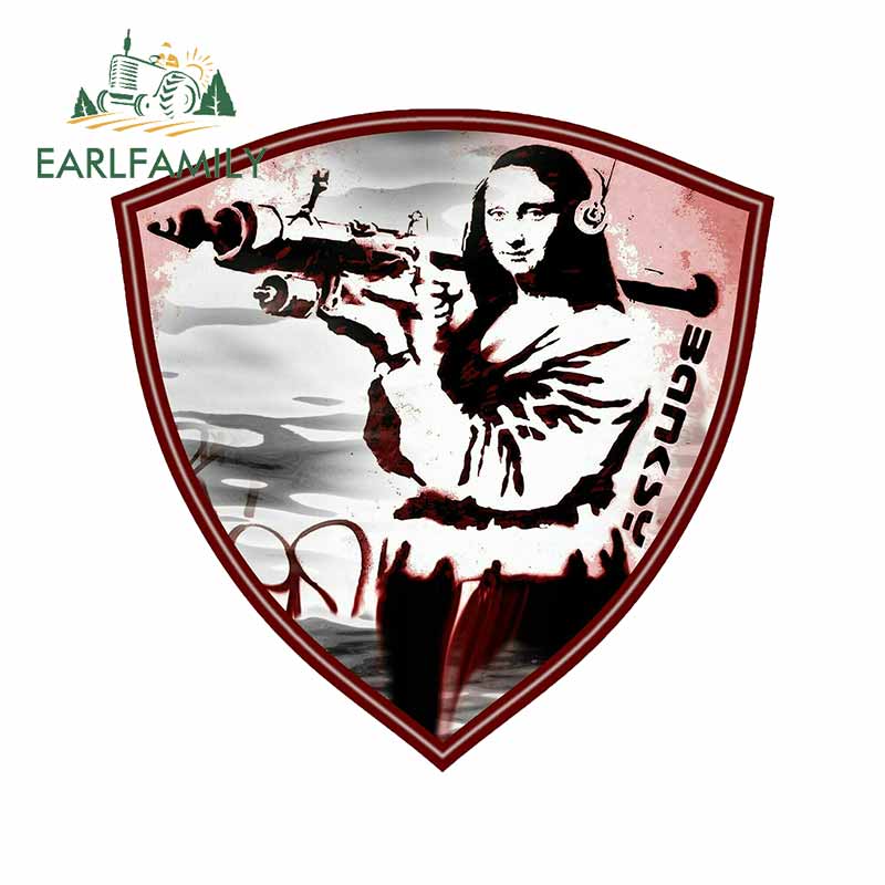 Sticker Dán Trang Trí Cửa Sổ Xe Hơi / Laptop Hình Mona Lisa Holding A Gun 13cm X 12.9cm