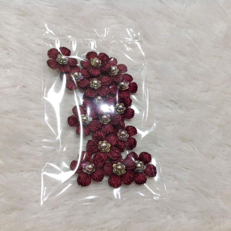 Set 15 hoa mai thêu đính cườm bạc kim sa dễ thương kết trang trí áo dài váy đầm